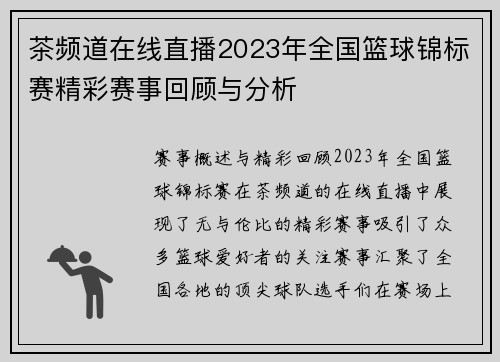 茶频道在线直播2023年全国篮球锦标赛精彩赛事回顾与分析